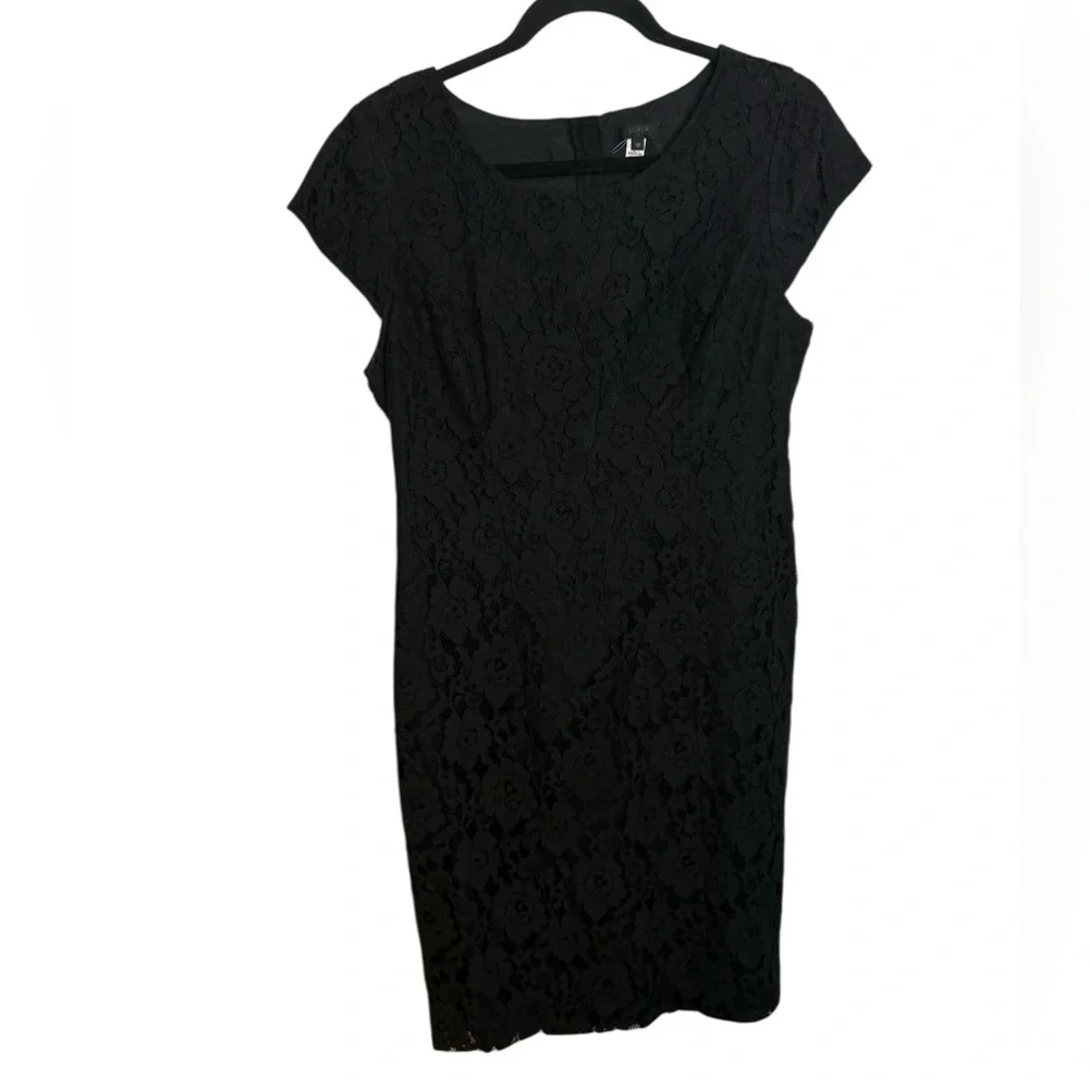 J.Crew Black Floral Lace Cap Sleeve Sheath Dress